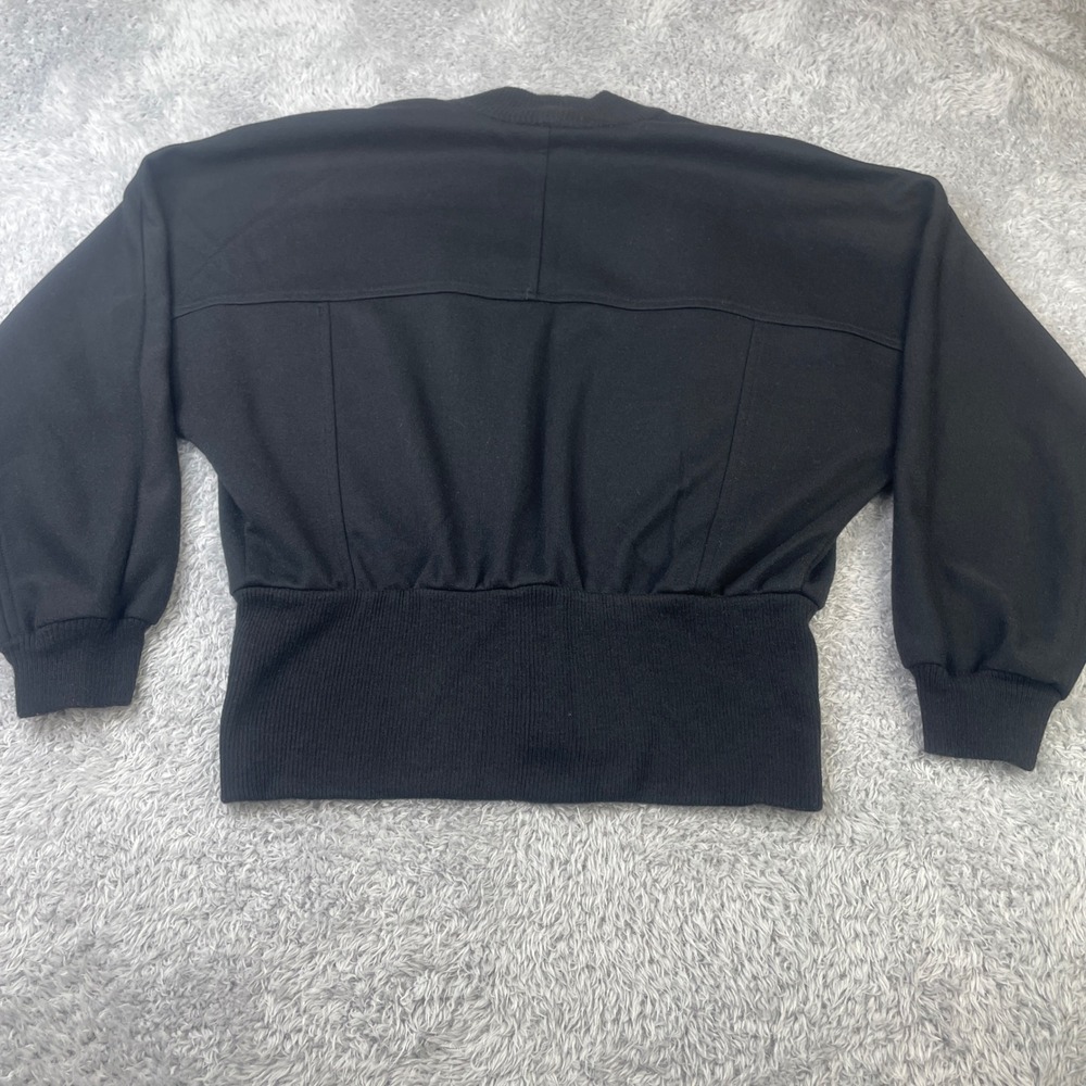 Vintage Cardigan Sweater Womens M 80's Black Dolman Sleeve Cinched Waist Ribbed - Picture 5 of 8